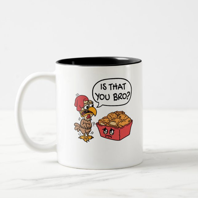 Is That You Bro?  Funny Chicken Nugget Two-Tone Coffee Mug (Left)