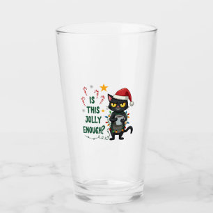 Is This Jolly Enough Black Cat Merry Christmas Tre Glass