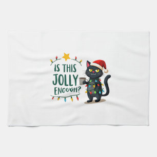 Is This Jolly Enough Black Cat Merry Christmas Tre Kitchen Towel