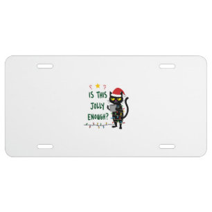 Is This Jolly Enough Black Cat Merry Christmas Tre License Plate