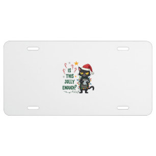 Is This Jolly Enough Black Cat Merry Christmas Tre License Plate
