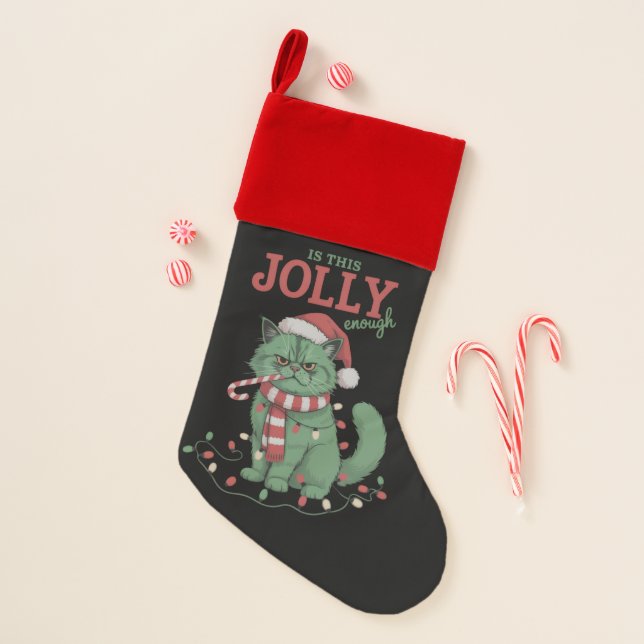 Is This Jolly Enough Cute Cat Christmas Party  Stocking (Front)