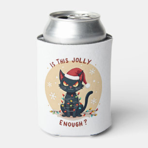 Is This Jolly Enough Funny Black Cat Christmas Tre Can Cooler