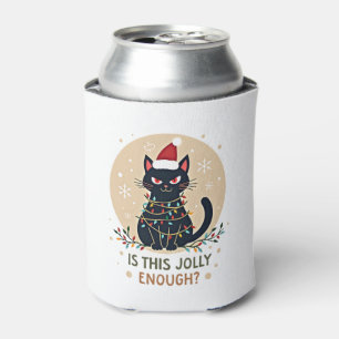 Is This Jolly Enough Funny Black Cat Christmas Tre Can Cooler