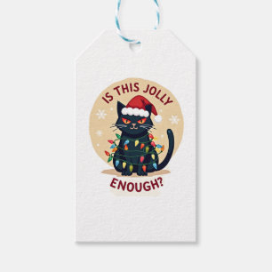 Is This Jolly Enough Funny Black Cat Christmas Tre Gift Tags