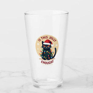 Is This Jolly Enough Funny Black Cat Christmas Tre Glass
