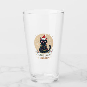 Is This Jolly Enough Funny Black Cat Christmas Tre Glass