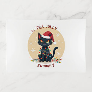 Is This Jolly Enough Funny Black Cat Christmas Tre Trinket Tray