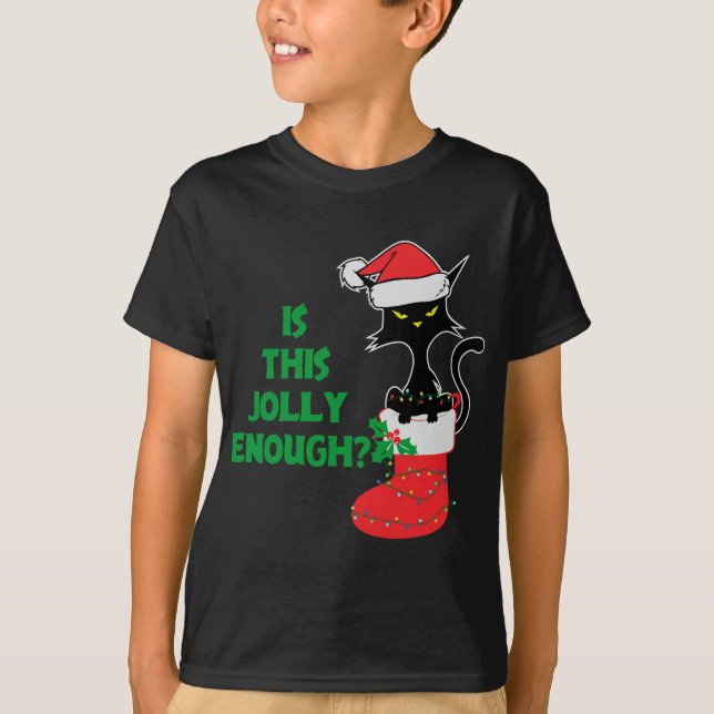 Is this jolly enough Funny Cat Christmas light Red T-Shirt (Front)