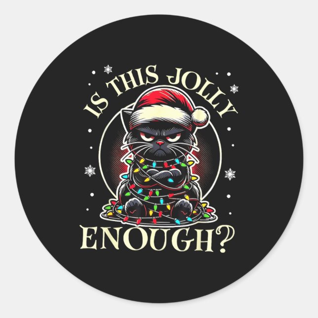 Is This Jolly Enough Funny Cat Christmas Meme  Classic Round Sticker (Front)