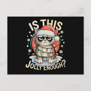Is This Jolly Enough Funny Cat Christmas Xmas Holiday Postcard