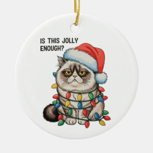 Is This Jolly Enough Grumpy Cat Christmas Lights Ceramic Ornament