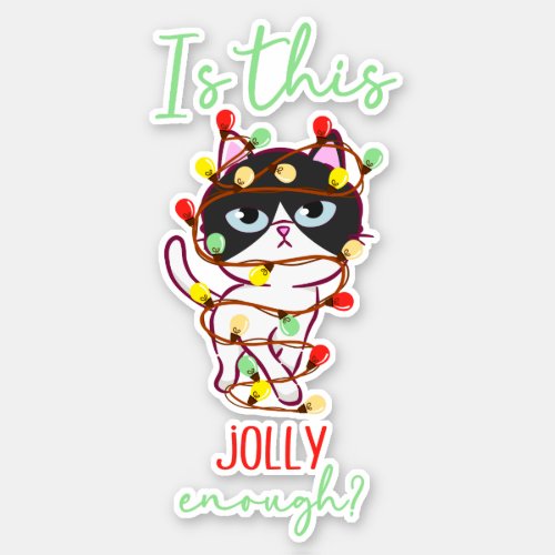 Is this jolly enough sarcastic white cat Christmas Sticker