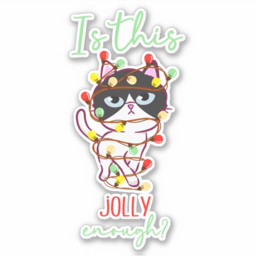 Is this jolly enough sarcastic white cat Christmas Sticker