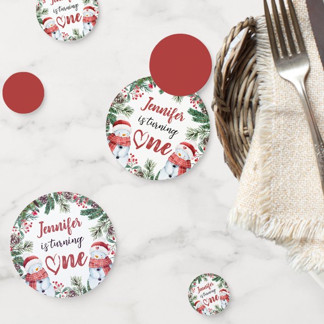 Is Turning One | Snowman Christmas 1st Birthday  Confetti (Creator Uploaded)