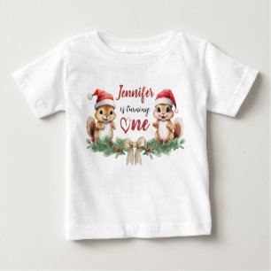 Is Turning One Squirrel Christmas 1st Birthday Baby T-Shirt