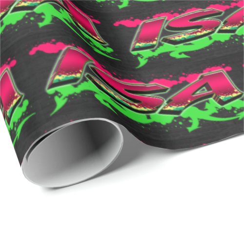 Isa First Name Name Graffiti red green Wrapping Paper