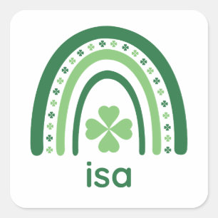 isa Name Clover Boho Rainbow Square Sticker