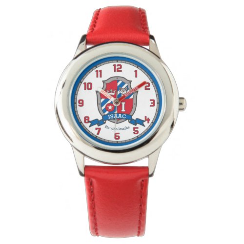 Isaac name meaning letter I crest red blue bird Watch