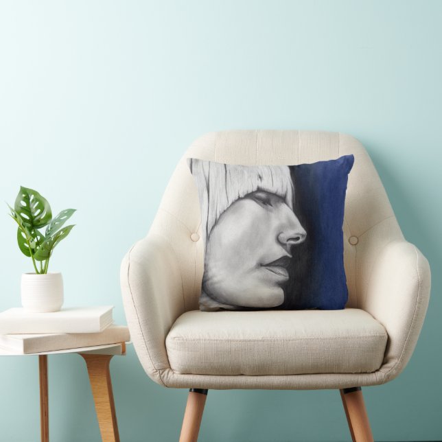 Isabel Blonde Woman Portrait Original Art Drawing Throw Pillow (Chair)