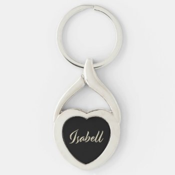Isabell White Gold Handwriting Key Keychain by MarYsol_Design at Zazzle