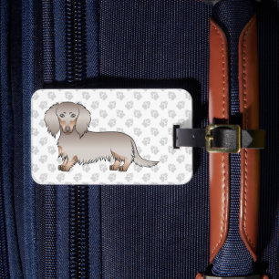 Isabella And Tan Long Hair Dachshund Cartoon Dog Luggage Tag