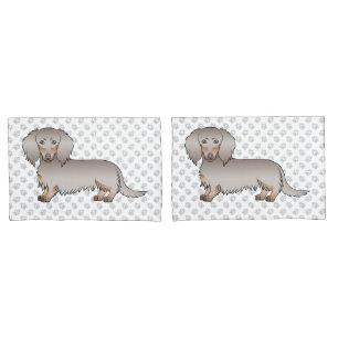 Isabella And Tan Long Hair Dachshund Cartoon Dog Pillow Case