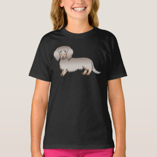Isabella And Tan Long Hair Dachshund Cartoon Dog T-Shirt