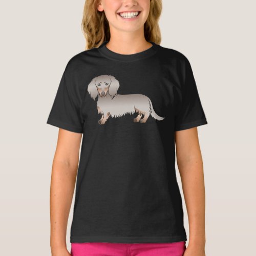 Isabella And Tan Long Hair Dachshund Cartoon Dog T_Shirt