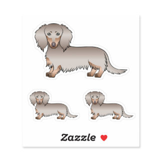 Isabella And Tan Long Hair Dachshund Cartoon Dogs Sticker