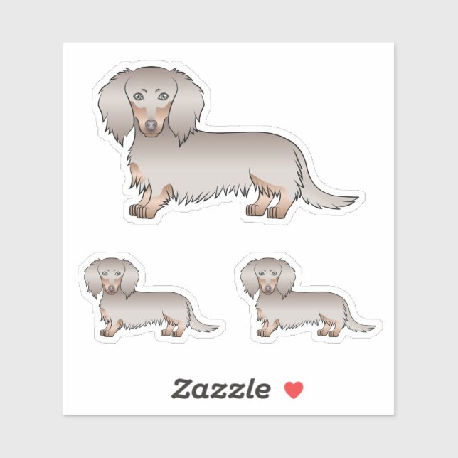 Isabella And Tan Long Hair Dachshund Cartoon Dogs Sticker (Sheet)
