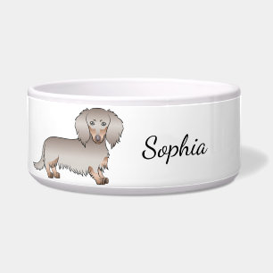 Isabella And Tan Long Hair Dachshund Dog & Name Bowl
