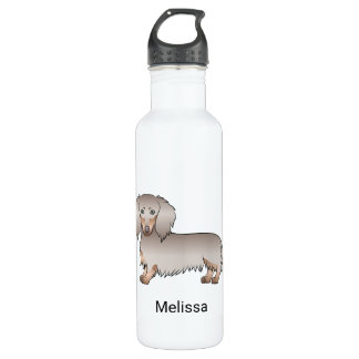 Isabella And Tan Long Hair Dachshund Dog &amp; Name Stainless Steel Water Bottle