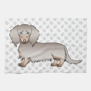 Isabella And Tan Long Hair Dachshund Dog & Paws Kitchen Towel