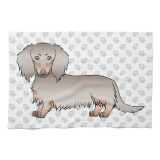 Isabella And Tan Long Hair Dachshund Dog &amp; Paws Kitchen Towel