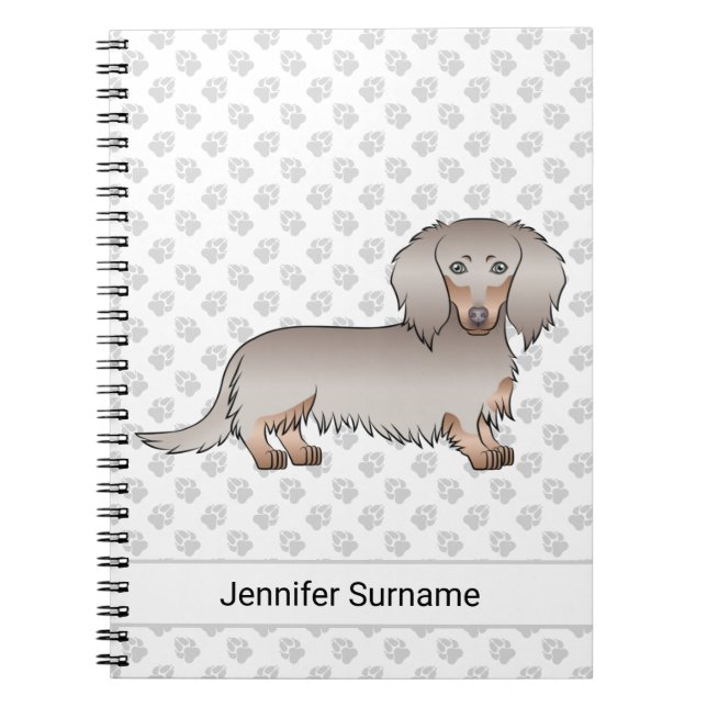 Isabella And Tan Long Hair Dachshund Dog & Text Notebook (Front)