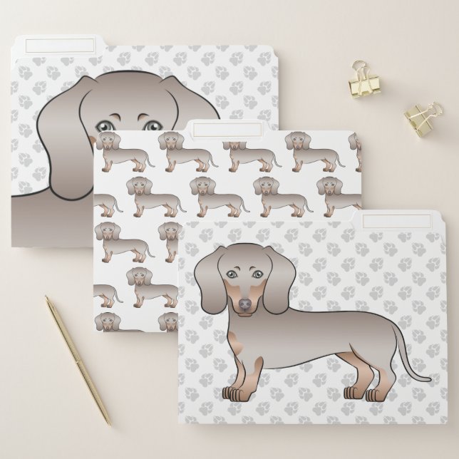 Isabella And Tan Smooth Coat Dachshund Cartoon Dog File Folder (Set)