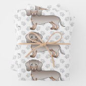 Isabella And Tan Smooth Coat Dachshund Dog Pattern Wrapping Paper Sheets (In situ)