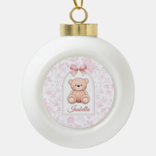 Isabella Custom Pink Teddy Bear Nursery Design Ceramic Ball Christmas Ornament
