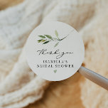 ISABELLA Elegant Boho Greenery Leaf Bridal Shower Classic Round Sticker<br><div class="desc">This bridal shower thank you sticker features a watercolor greenery leaf and handwritten script font. Easily edit *most* wording to meet the needs of your event. This favor sticker is the perfect addition to your elegant greenery or garden bridal shower or event.</div>