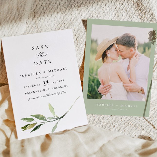 ISABELLA Elegant Minimal Greenery Save the Date Invitation (Creator Uploaded)