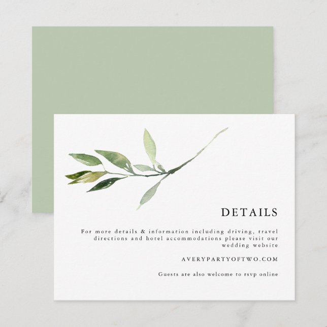 ISABELLA Elegant Minimal Greenery Wedding Details Invitation (Front/Back)