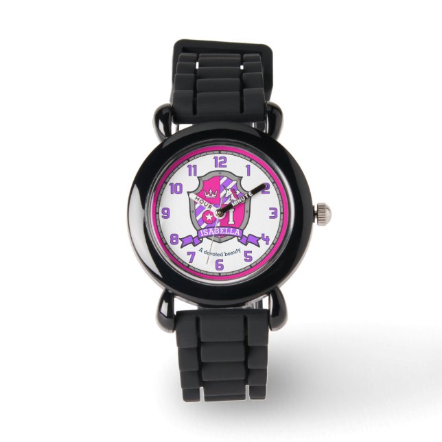 Isabella girls name meaning crest unicorn pink watch (Front)