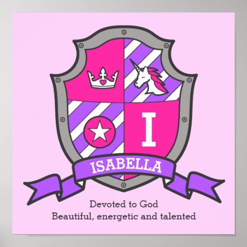 Isabella girls name meaning heraldry shield poster