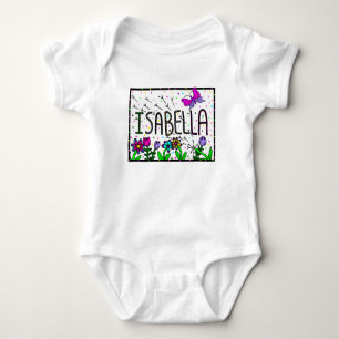 Isabella Girl's Name, Whimsical Art Baby Bodysuit