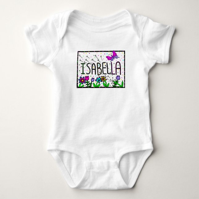 Isabella Girl's Name, Whimsical Art   Baby Bodysuit (Front)