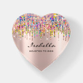 Isabella Holograph Rose Rainbow Drips Name Heart Paperweight (Front)