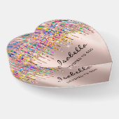 Isabella Holograph Rose Rainbow Drips Name Heart Paperweight (Angled)