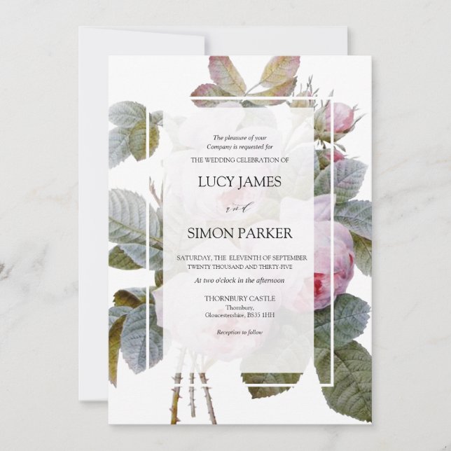 Isabella II, Elegant French Vintage Roses Invitation (Front)