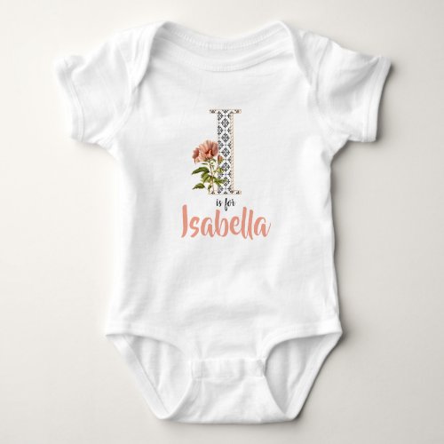 Isabella Name Reveal Floral Letter Girl Whimsical Baby Bodysuit